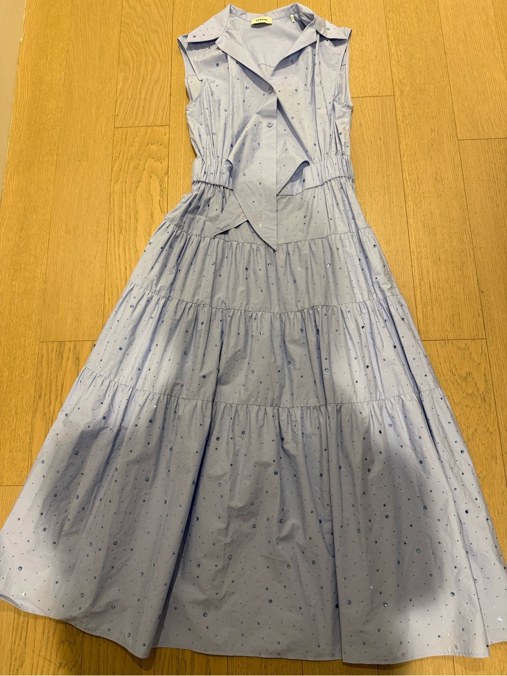 Sandro Light Blue Tiered Sleeveless Shirt Dress